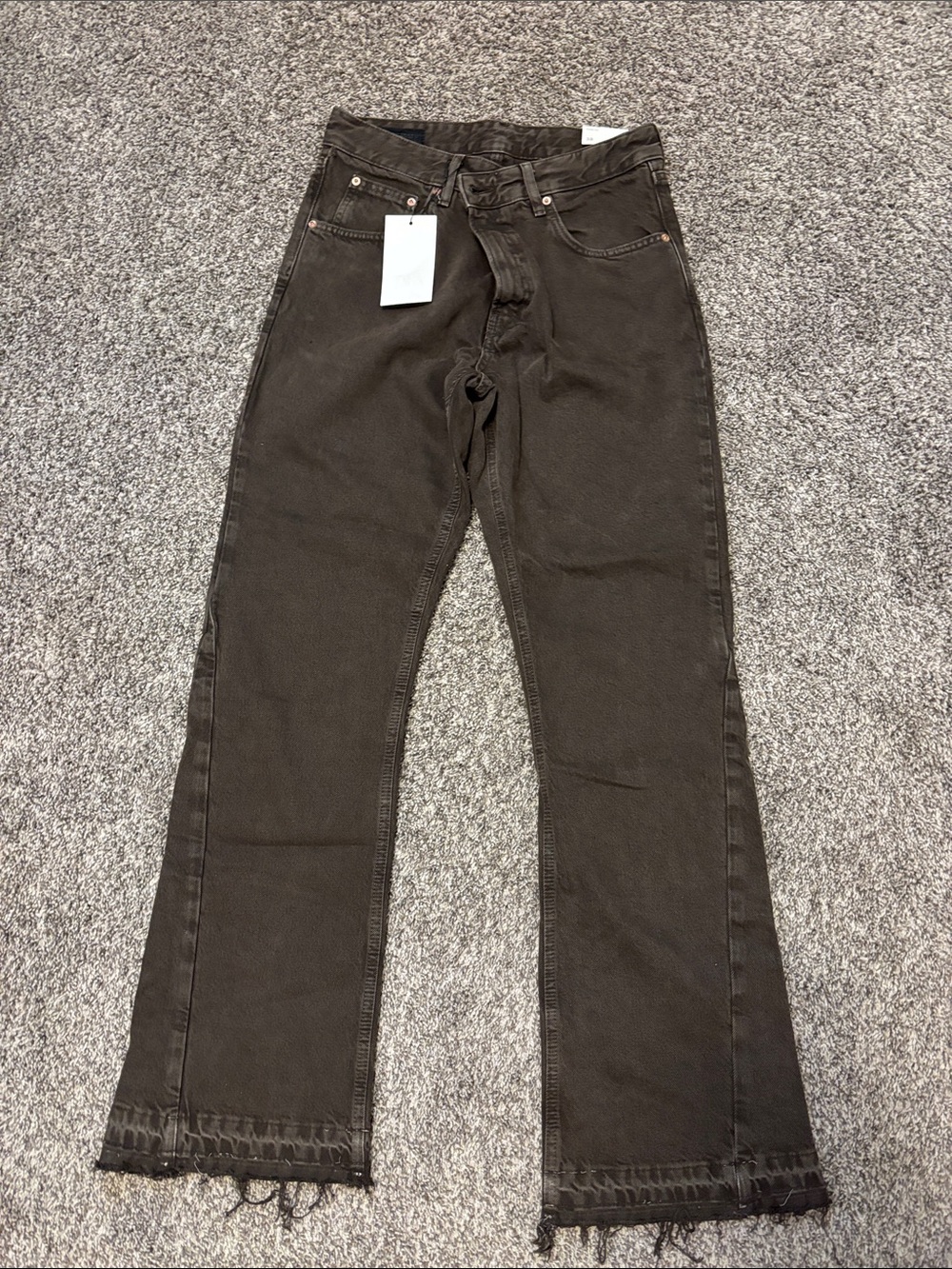 Zara Flare Fit Jeans in Dark Brown with Raw Hem